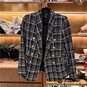 Aqua Black and White Checkered Blazer